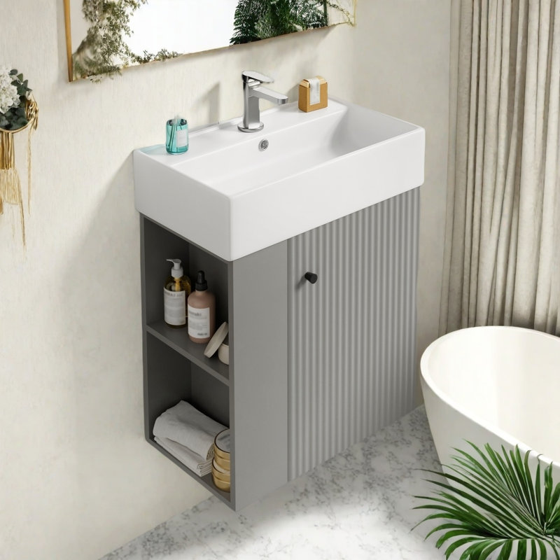 21.6" Bathroom Vanity With Ceramic Top, Gray