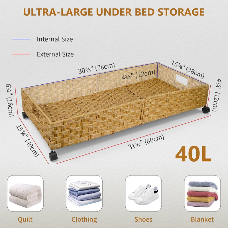 Under Bed Storage with Wheels,1 Pack(A-Natural)