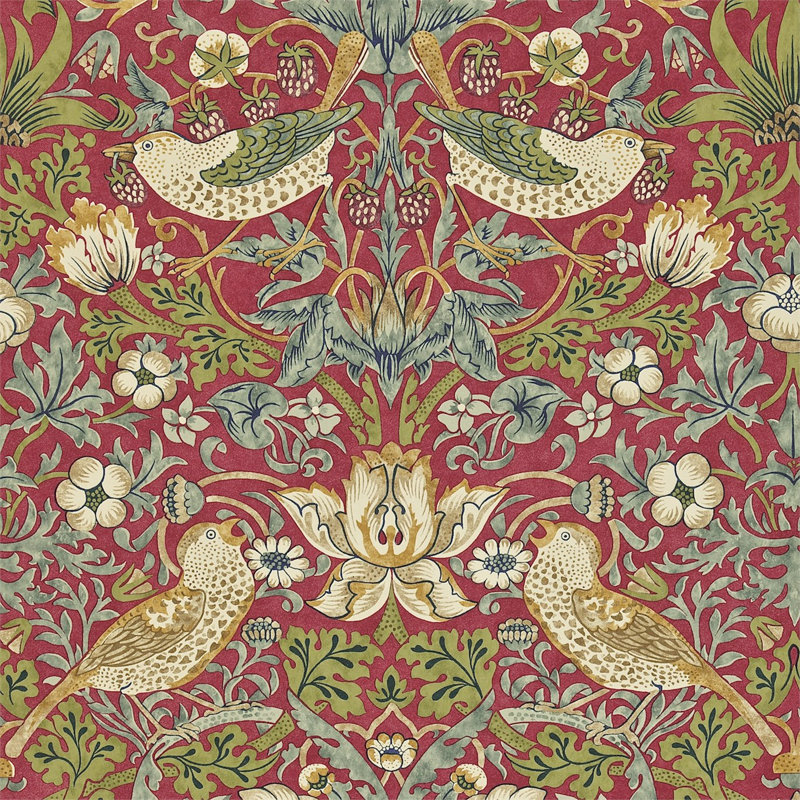 Strawberry Thief Wallpaper, Crimson/Slate