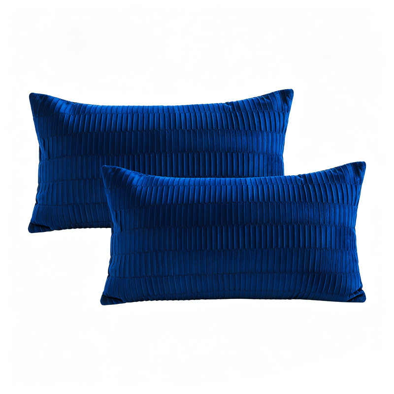 Pleated Velvet Lumbar Pillow Covers, Blue