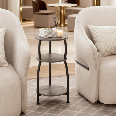 3-Tier Round Side Table With Storage Shelf, Slim End Table And Nightstand For Small Spaces, Sturdy Metal Frame With Wood Look, Easy Assembly For Living Room And Bedroom