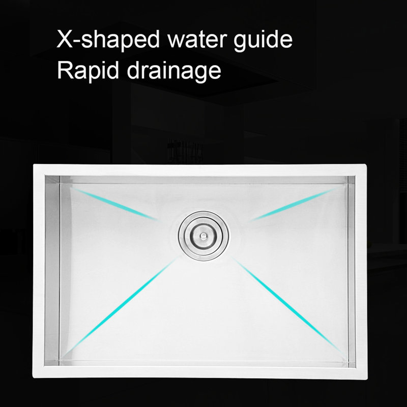 Évier de cuisine encastré à simple cuve en acier inoxydable de 26 po de profondeur, calibre 16 de 9 pouces de profondeur avec assemblage de drain, conception de passage d'eau en forme de X pour un revêtement lisse et propre et épais pour la condensation