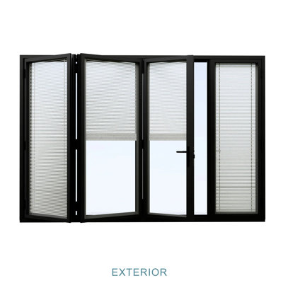 120"W x 80"H Left Outswing Black Double Tempered Glass Aluminum Folding Patio Door With louver 3+1