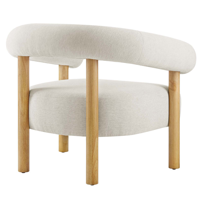 Ivory Natural Upholstered Leather Accent Chair with Wooden Legs