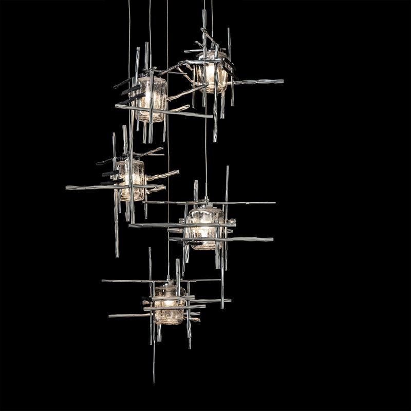 Tura 5 - Light Cluster Pendant, 50" - 130", Seeded Clear, Sterling