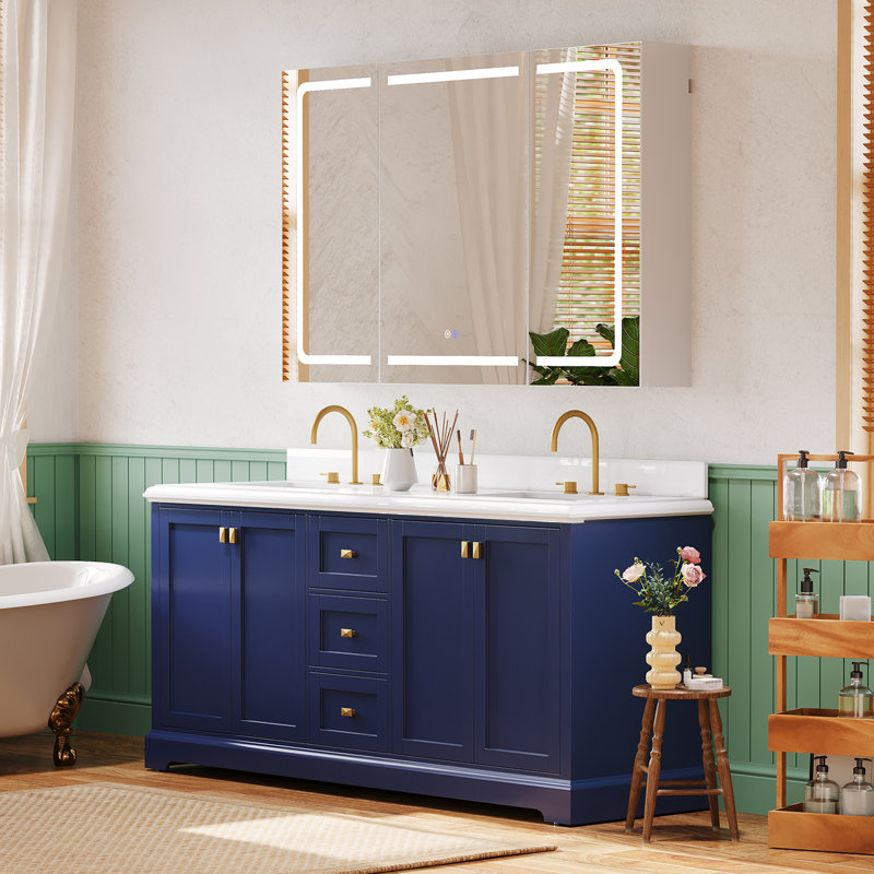 LED Bathroom Mirror Cabinet with Charging, Defogging, Storage Cupboard, Adjustable Shelves