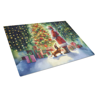 Dachshund and Santa Claus Glass Cutting Board