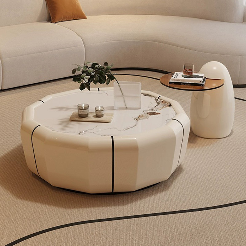 Cream-style round rock slab creative tea table