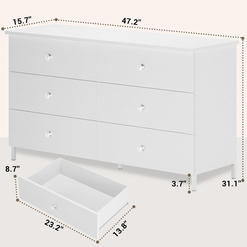 Commode à 6 tiroirs 47,3 po Cataleah, Blanc