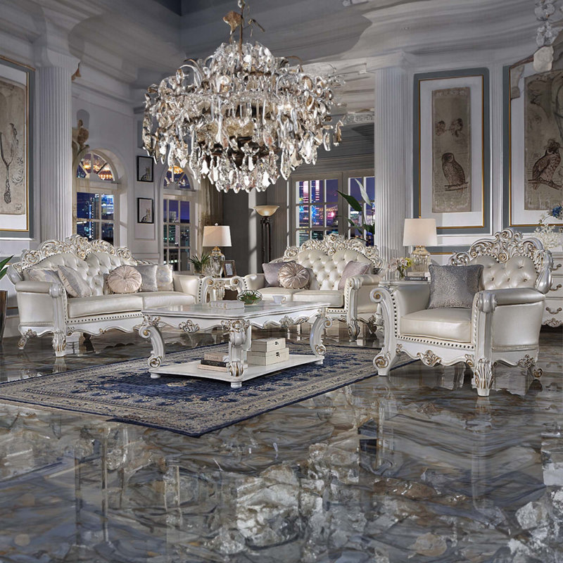 Vendome 70" Champagne and Antique Pearl Loveseat with Pillows