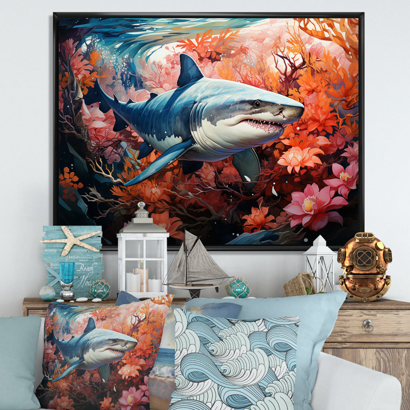 " Lemon Shark Encounter Landscape ", Black Floater Framed, 24" H x 32" W x 1" D