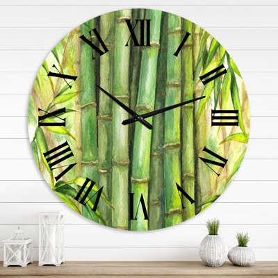 Tiges de bambou vert vif - Horloge murale transitionnelle