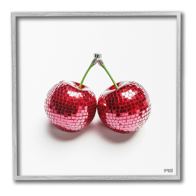 DiscoCherriesonWhiteGicleeArtbyRB, Giclée encadrée blanc bord de mer, H 24 po x l 24 po