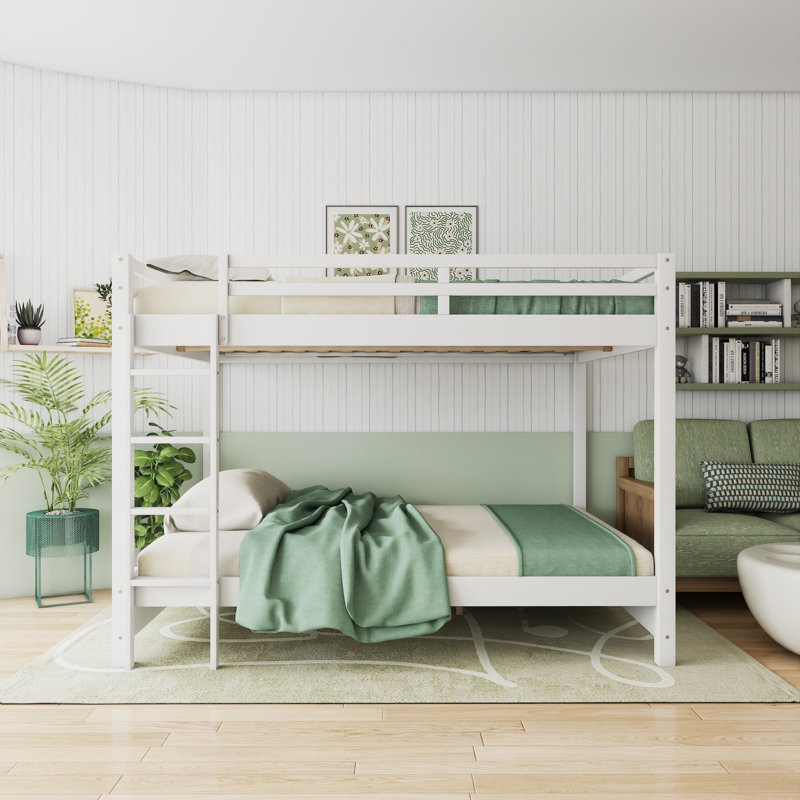 Lit superposé en bois avec échelle, Blanc