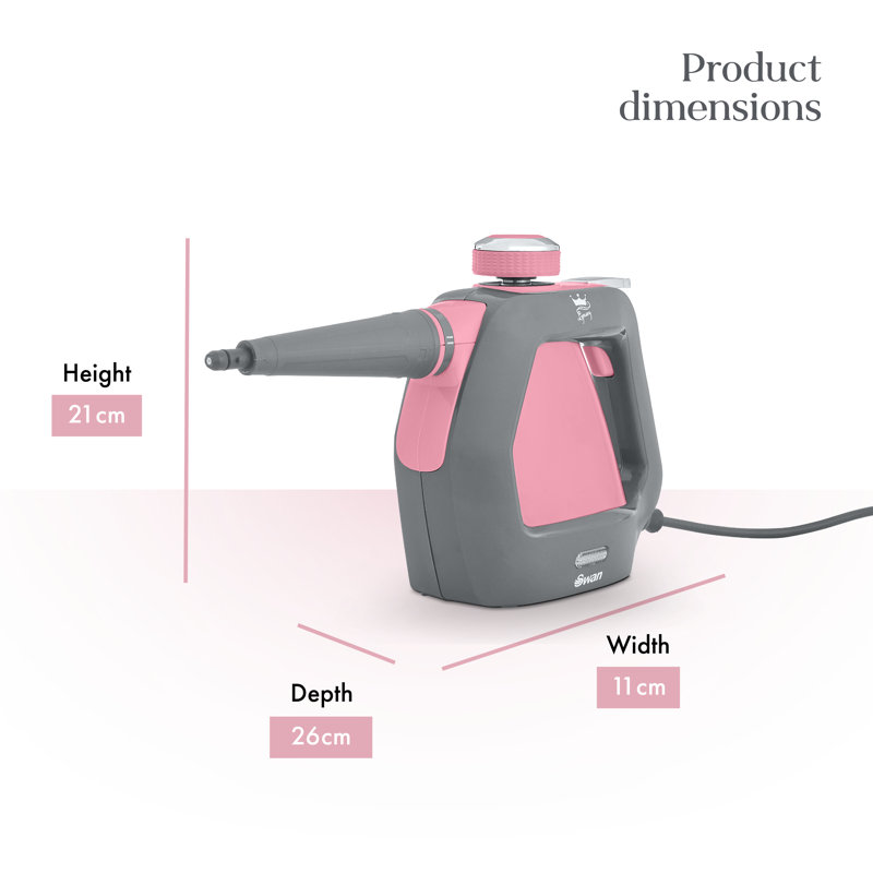 Swan x TV’s Queen of Clean SC17350QOCN Handheld Steam Cleaner with 3 Steam Pressure Settings, 22-28g/min Steam Rate, 9 Attachments and Extra-Long 5m Cable, 220ml, Pink