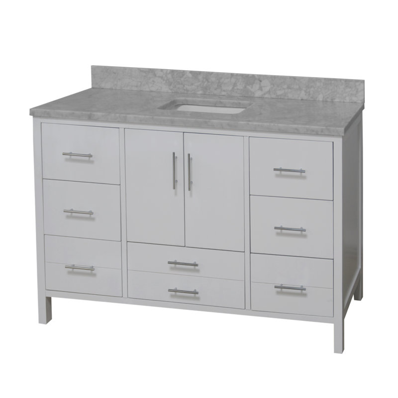 Ensemble de meuble-lavabo simple 60 po Kiara, Blanc, Marbre de Carrare