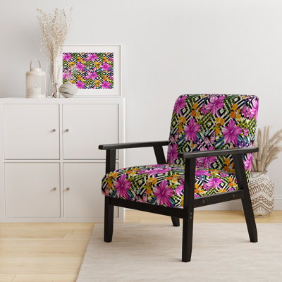 'Franckot - Feuillage tropical et géométrie - Fauteuil rembourré style Mid-Century