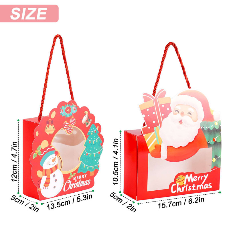 10 boîtes à biscuits de Noël avec fenêtre et poignée pour pâtisserie, dessert, bonbons, 6,2 po x 4,1 po x 2 po, motif Père Noël