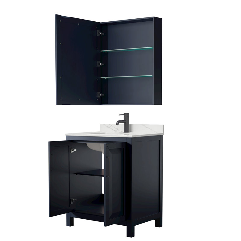Daria 30'' W Vanity, Blue, Matte Black, White Quartz