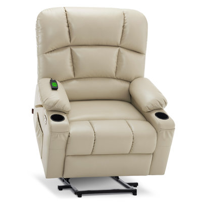 Syeda 27.2" Wide Lay Flat Dual Motor Power Recliner Lift Chair with Massage and Heat, Infinite Position, Faux Leather