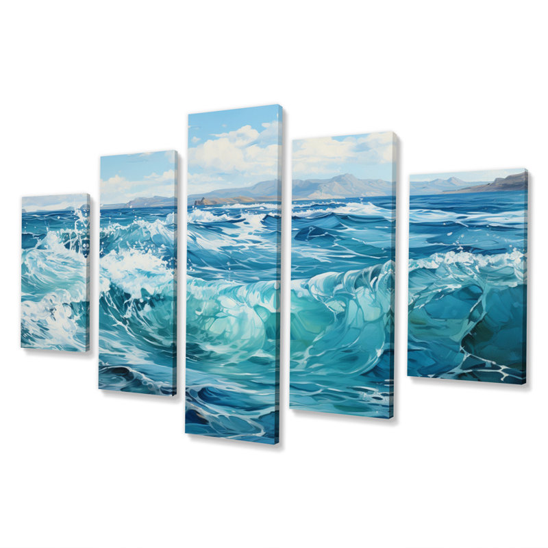 Teal Ocean Infinity - Art mural sur toile paysages - 5 panneaux