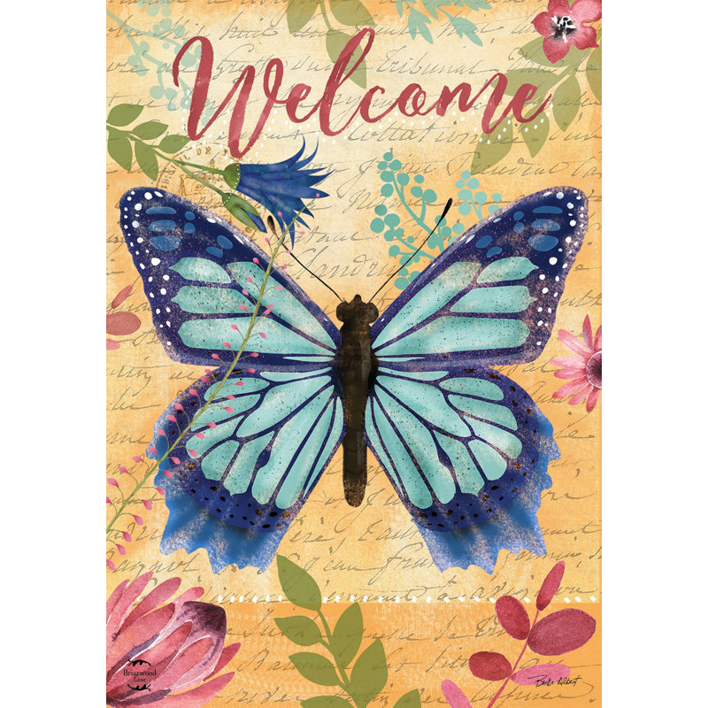 Magnifique drapeau de maison de papillon, Printemps brun clair/bleu