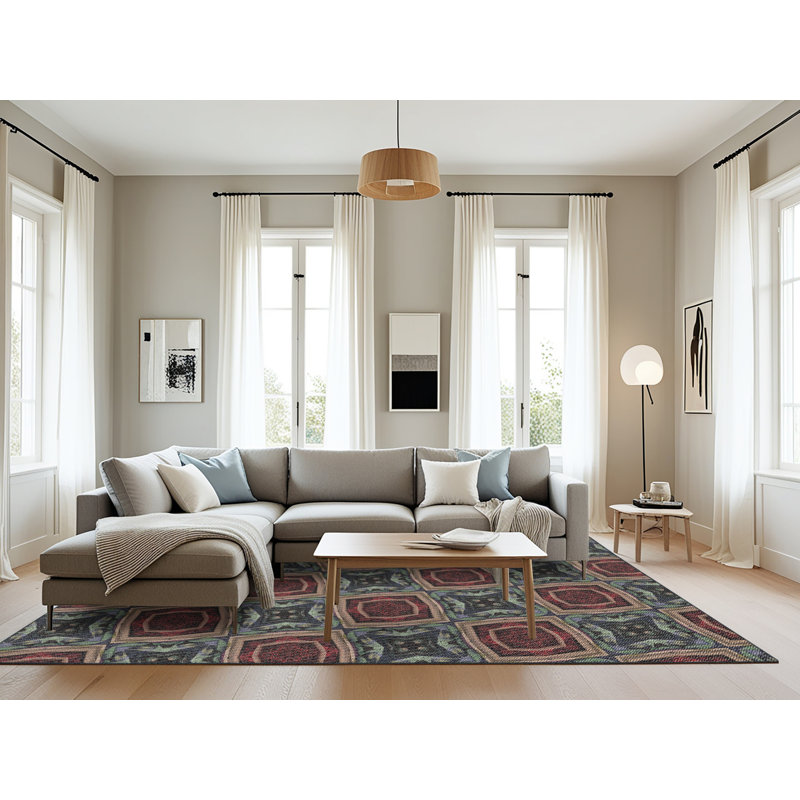 Tapis géométrique rouge / bleu, Rectangle 8 pi x 12 pi