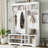Modern Hallway Hall Tree with Metal Hooks and Storage Space, Multi-Functional Entryway Coat Rack with Shoe Cubbies, White-1095024340