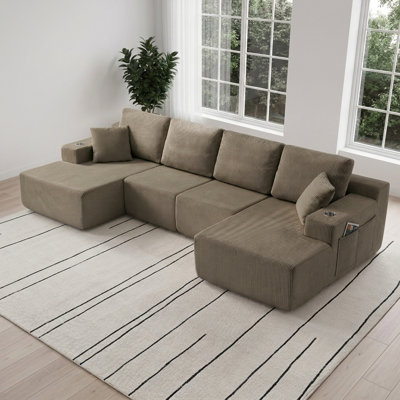 130" U-Shaped Modular Sectional Sofa with Chaise, Innerspring Cushions and Bolster Support, Heavy-Duty