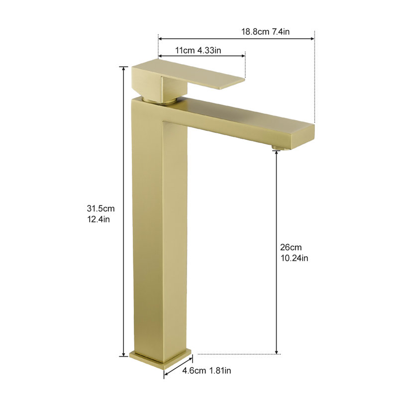 Robinet pour salle de bain à poignée simple à un trou avec bonde escamotable, Or brossé