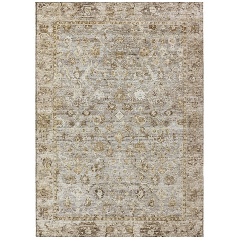 Machine Washable Indoor/Outdoor Xhevrie Taupe Rug, Rectangle 8' x 10'