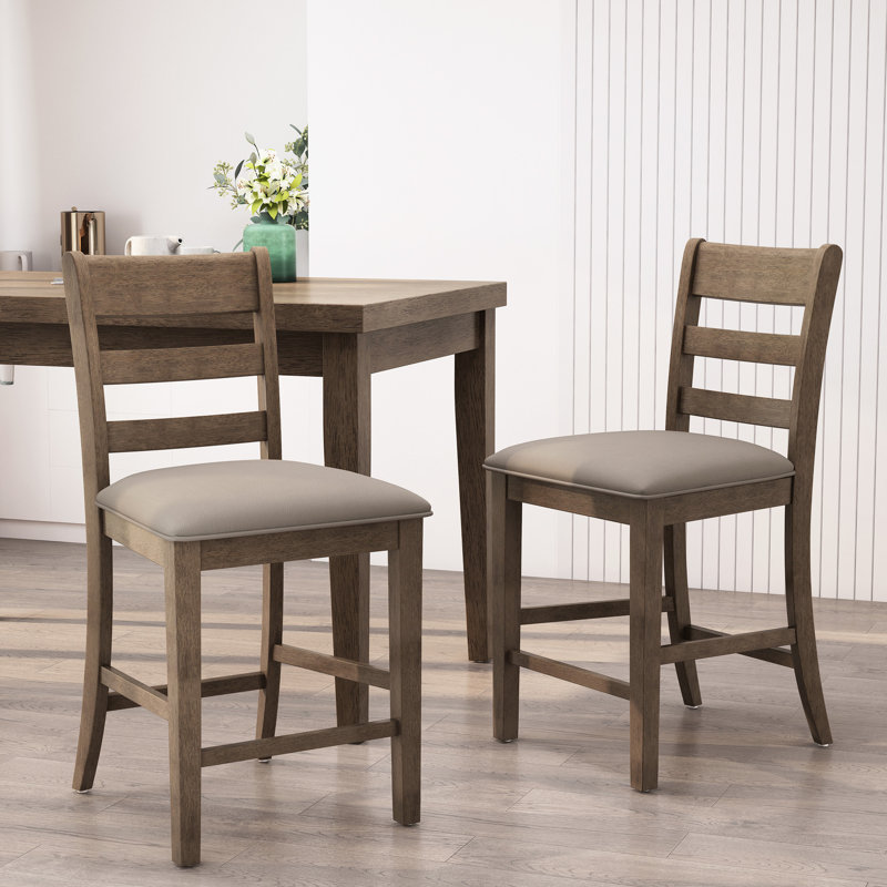 2 tabourets de comptoir rembourrés, brun, dossier, bois d'hévéa tentant, l 22,5 po x P 20 po, H 40,66 po