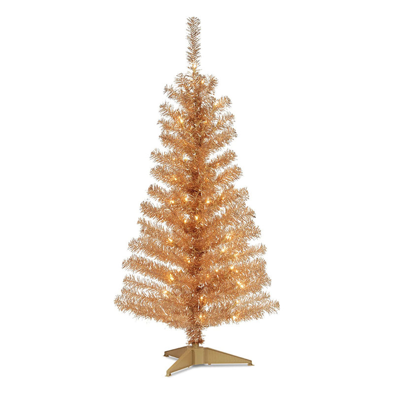 Champagne Tinsel Tree with Clear Lights, 4 ft