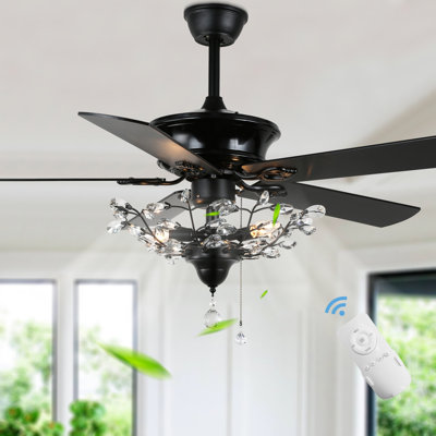 Engebretson 52" 5 - Blade Crystal Chandelier Reversible Ceiling Fan with Lights and Remote