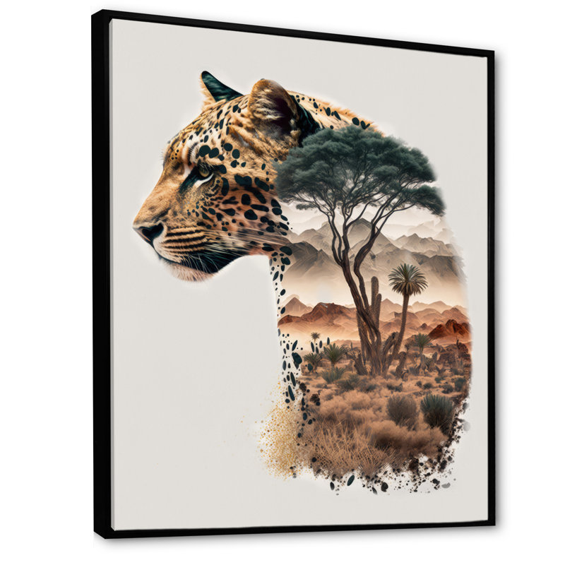 Double exposition d'un tigre avec un paysage africain III - photographie sur toile, H 44 po x l 34 po x P 1,5 po