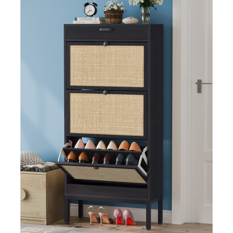 Armoire à chaussures avec 3 tiroirs rabattables, organisateur de rangement pour chaussures, rangement pour chaussures mince pour entrée, couloir