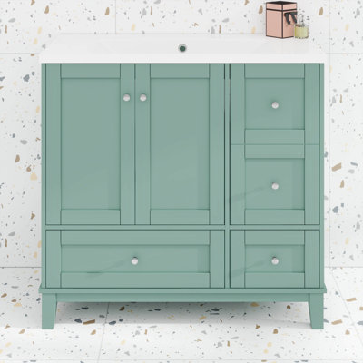 Meuble-lavabo moderne 36 po, chargement USB, deux portes et trois tiroirs