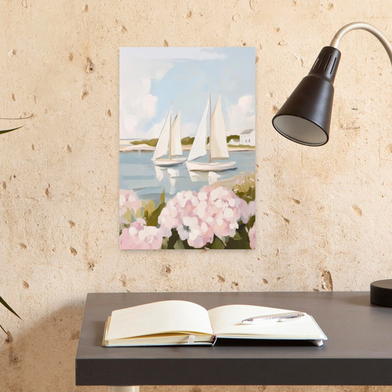 Nantucket Sails Serene Tranquil Abstract Hydrangea Coastal Wall Art Print, 45.72cm H x 30.48cm W