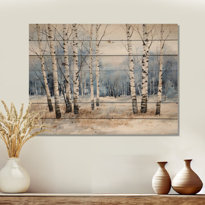 White And Blue Birch Wood In Winter - Tree Birch Wood Art On Natural Pine Wood