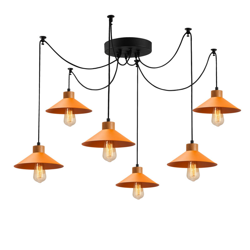 Luminaire suspendu conique à 6 lumières Caban, Orange