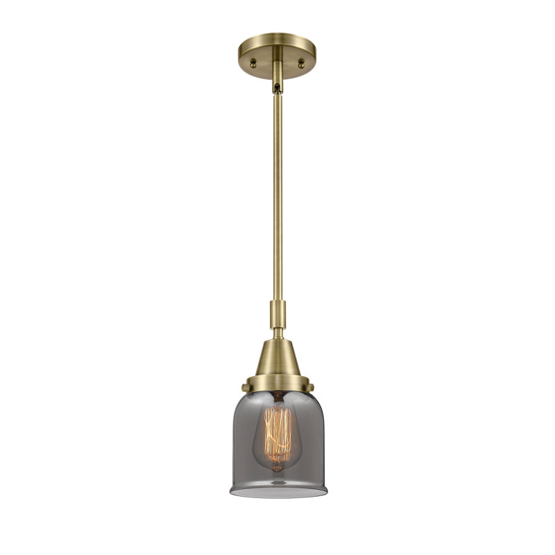 Luminaire suspendu 1 lumière à une cloche, Laiton antique, H 44,12 po x l 5 po x P 5 po, Plaqué couleur fumée