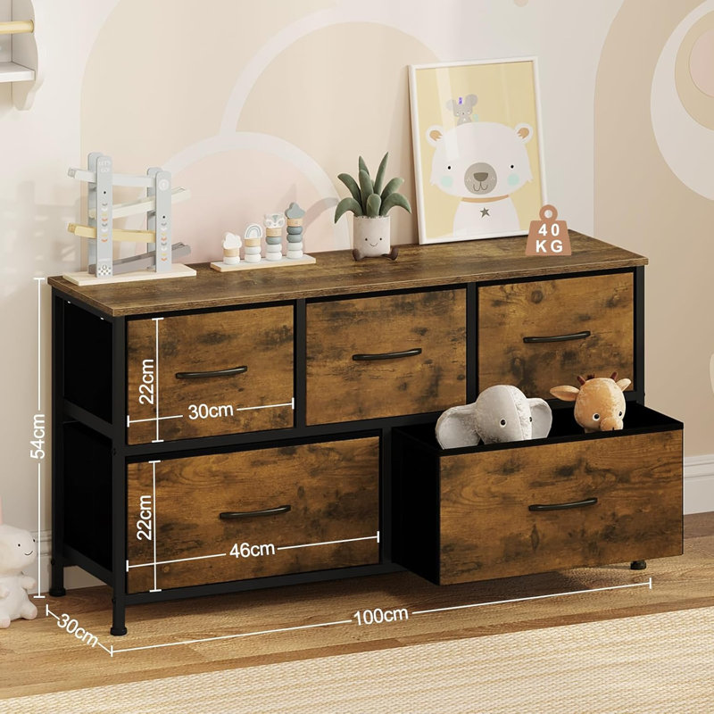 Chest of Drawers with 5 Fabric Drawers, Vintage Brown