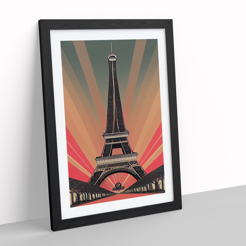 Eiffel Tower Art Deco No.4 - Single Picture Frame Print, Black, 34cm H x 25cm W
