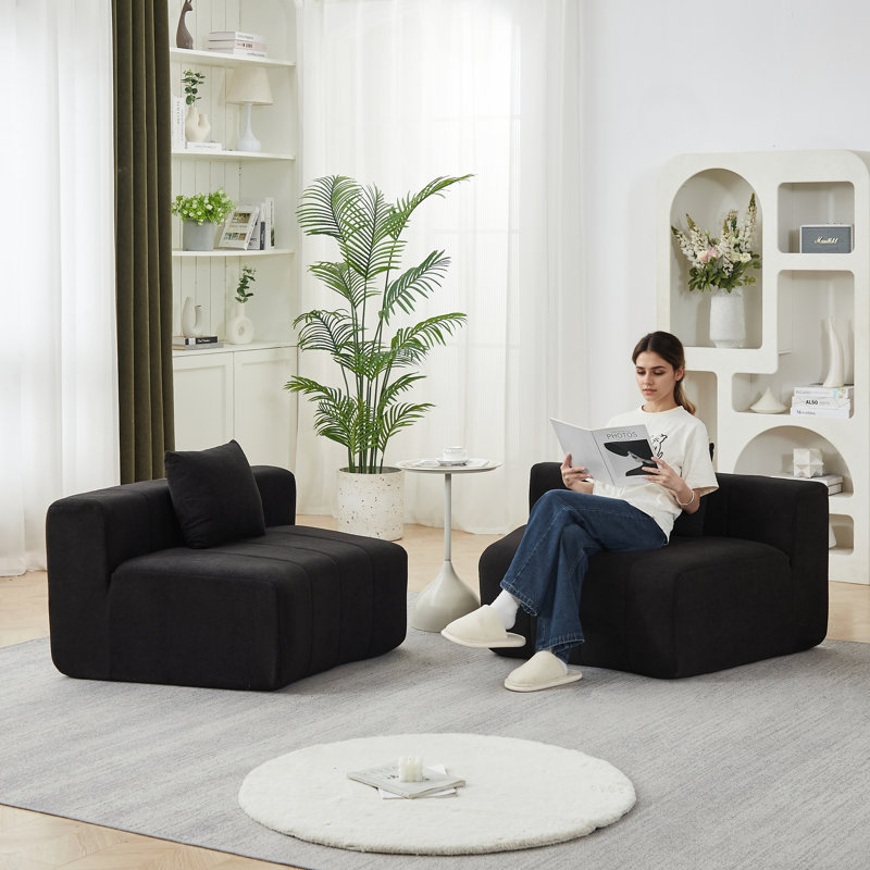Canapé modulaire avec 2 coussins, Chenille noir