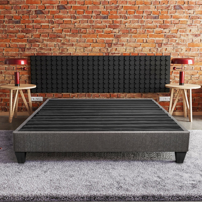 Base de lit simple gris foncé - plateforme rembourrée déformée de style moderne