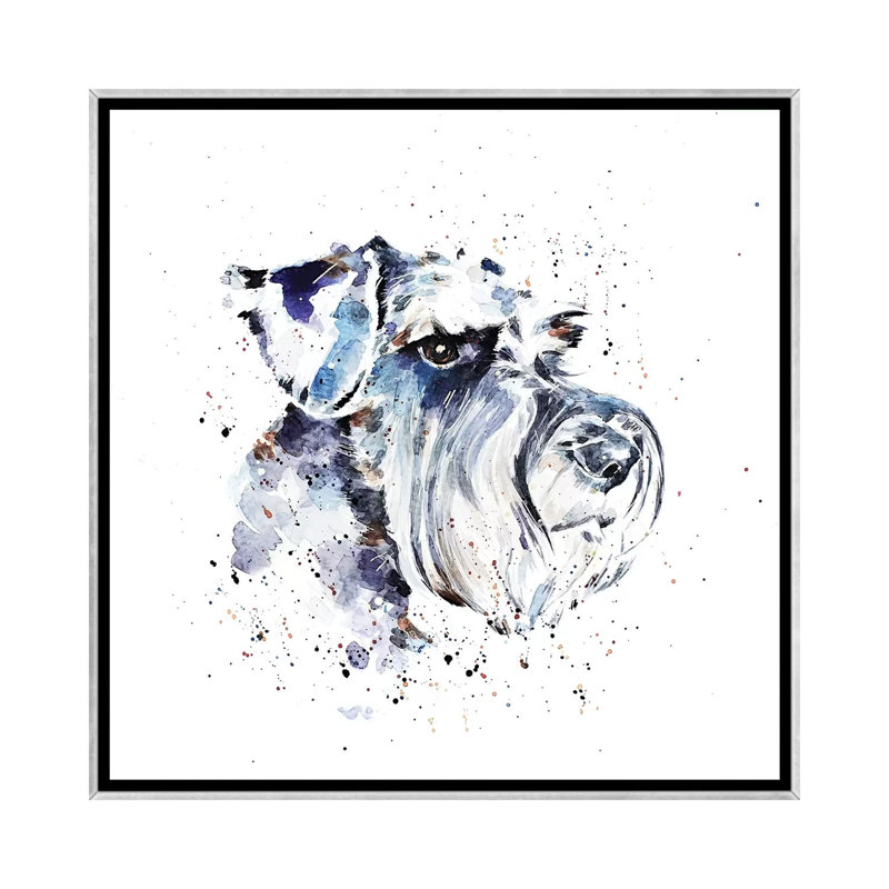 Schnauzer II par EdsWatercolours - impression, H 18 po x l 18 po x 1,5 po, Toile avec cadre argenté, Pas de tapis