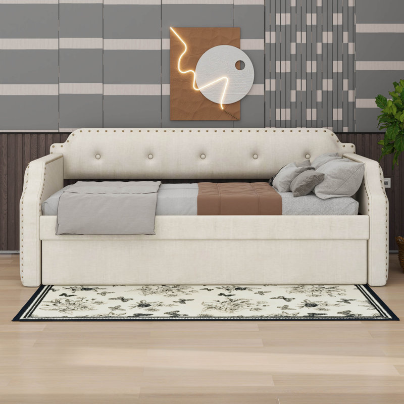 Twin Size Daybed With Trundle, Beige