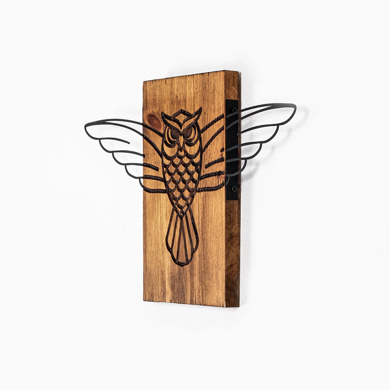Decorative Wooden Wall Accessory, Black & Walnut, 14.9 x 1.2 x 9.8 inches | 50% Real Wood (Thickness: 1.2 inches) & 50% Metal (Thickness: 0.04 inches) | Stylish Wall Art, Unique Design, Perfect for Home Decor