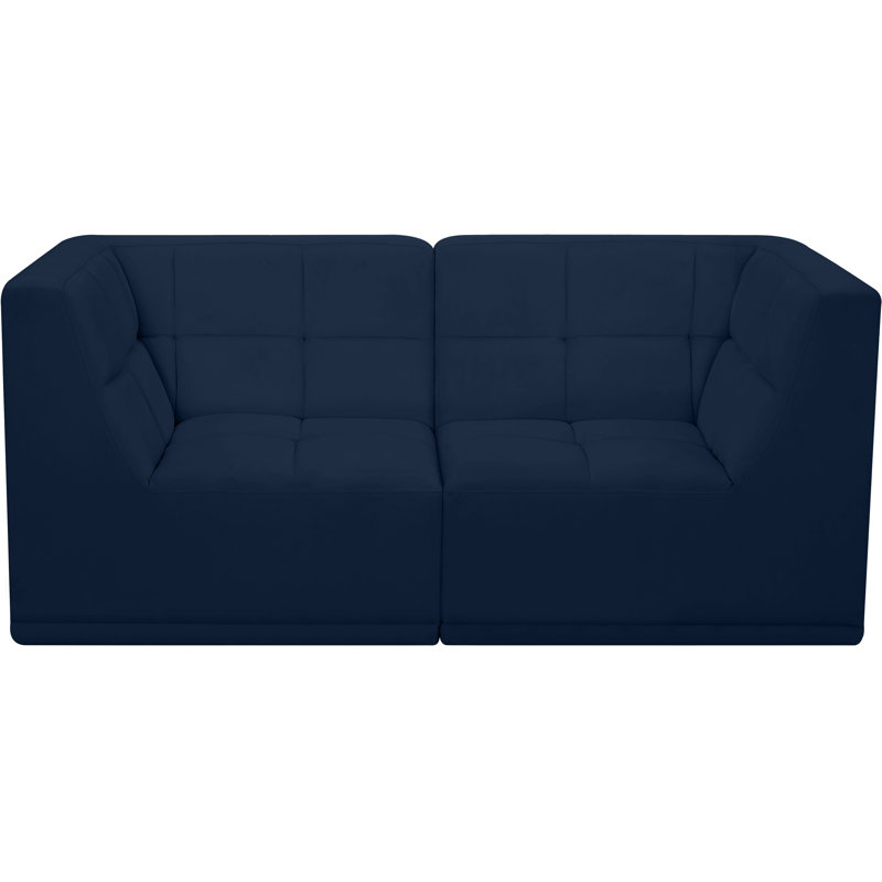 Causeuse Chesterfield Heloud, Velours bleu marine