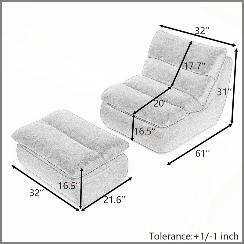 Fauteuil à billes 32 po avec repose-pieds, grande chaise longue pour adultes, canapé rembourré capitonné pour le salon, la chambre à coucher, jaune